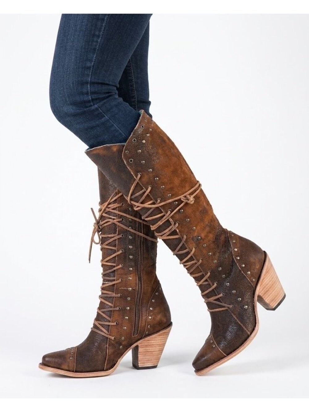 NWT Corral Boots Z5321 Lace-Up Studded Knee High Western Cowboy 3" Heels 8 - Picture 2 of 9